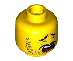 Minifigure, Head Beard Black Stubble, Black Eyebrows, Moustache, Scared Wide Open Mouth Pattern - Hollow Stud
