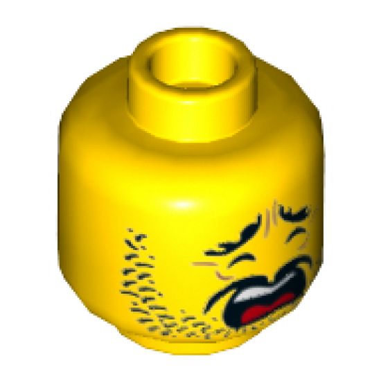 Minifigure, Head Beard Black Stubble, Black Eyebrows, Moustache, Scared Wide Open Mouth Pattern - Hollow Stud