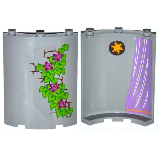 Cylinder Quarter 4 x 4 x 6 with Star and Curtain on Inside and 4 Magenta Flowers, Leaves and Brick Wall on Outside Pattern (Stickers) - Set 41054