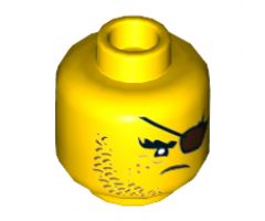 Minifigure, Head Beard Brown Stubble, Dark Brown Eyepatch, Freckles Pattern - Hollow Stud