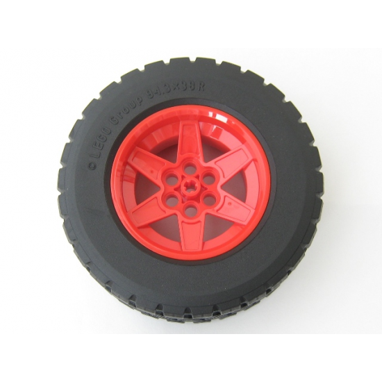 Wheel & Tire Assembly 56mm D. x 34mm Technic Racing Medium, 6 Pin Holes with Black Tire 94.3 x 38 R (15038 / 92912)