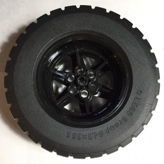 Wheel & Tire Assembly 56mm D. x 34mm Technic Racing Medium, 6 Pin Holes with Black Tire 94.3 x 38 R (15038 / 92912)