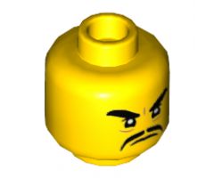 Minifigure, Head Black Thick Eyebrows and Moustache, Angry Expression Pattern - Hollow Stud
