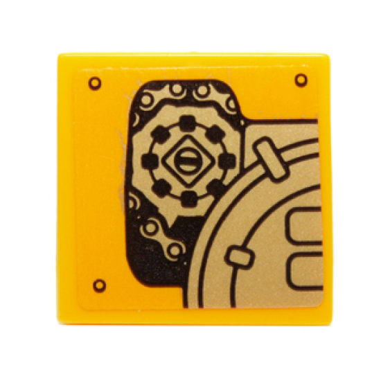 Tile 2 x 2 with Mechanical Gears and Chains Pattern Model Left Side (Sticker) - Set 70227