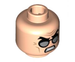 Minifigure, Head Black Angry Eyebrows, Silver Glasses, Gritted Teeth Pattern - Hollow Stud