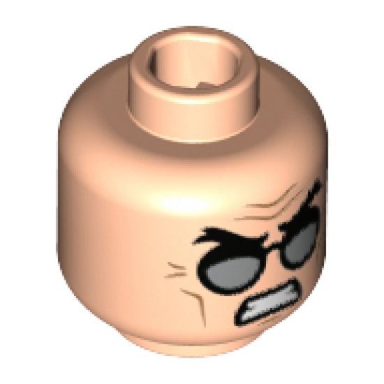 Minifigure, Head Black Angry Eyebrows, Silver Glasses, Gritted Teeth Pattern - Hollow Stud