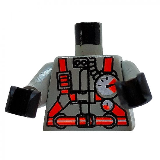 Torso Fire Shirt with Gauge and Red Belt Pattern / Light Gray Arms / Black Hands