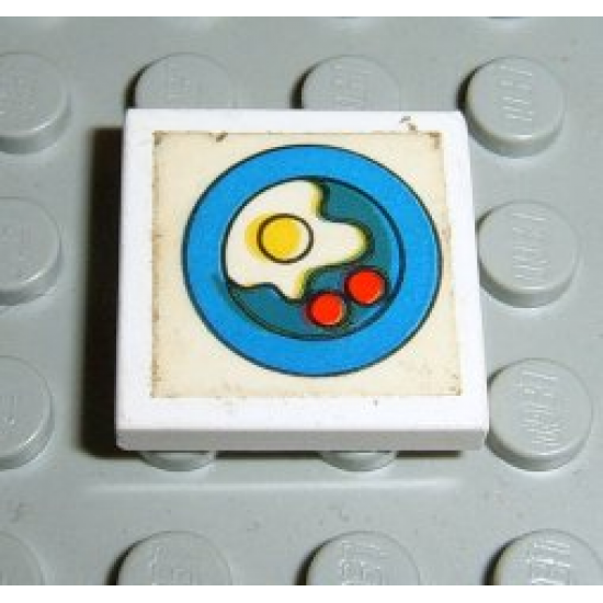 Tile 2 x 2 with Blue Circle Plate, Fried Egg, 2 Red Spots Pattern (Sticker) - Sets 1561-2 / 263-1