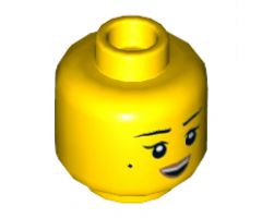 Minifigure, Head Dual Sided Female Black Eyebrows, Beauty Mark, Dark Tan Lips, Open Mouth Smile / Scowl Pattern (Nya) - Hollow Stud