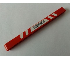 Technic, Liftarm 1 x 13 Thick with 'TRUCK 4' in Red and White Danger Stripes Pattern (Sticker) - Set 8289