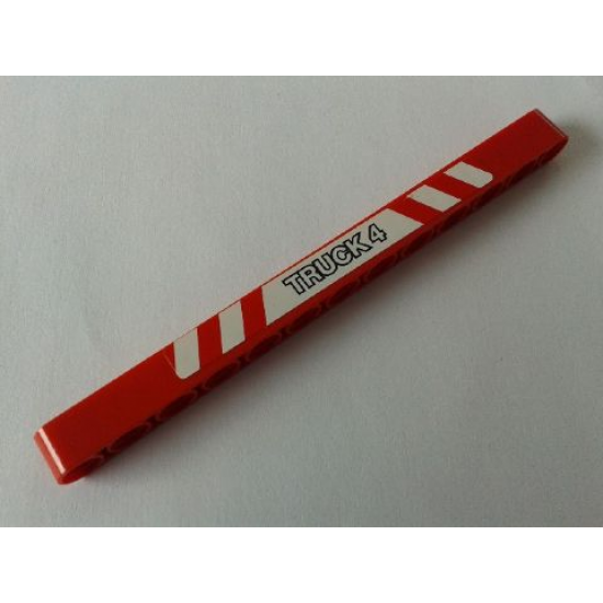 Technic, Liftarm 1 x 13 Thick with 'TRUCK 4' in Red and White Danger Stripes Pattern (Sticker) - Set 8289