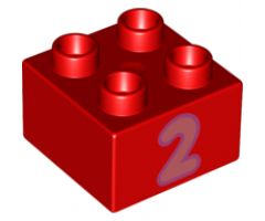 Duplo, Brick 2 x 2 with Number 2 Coral Pattern