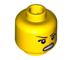 Minifigure, Head Female with Dark Brown Thin Eyebrows, Angry Mouth, Scar on Cheek Pattern - Hollow Stud
