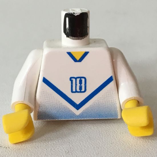 Torso Soccer Blue Chevron and No. 18 Front and Back Pattern / White Arms / Yellow Hands