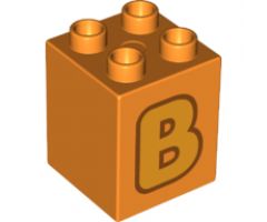 Duplo, Brick 2 x 2 x 2 with Letter B Bright Light Orange Pattern