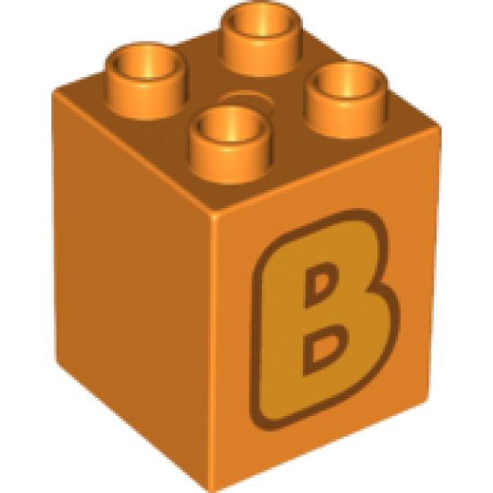 Duplo, Brick 2 x 2 x 2 with Letter B Bright Light Orange Pattern
