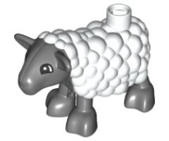 Duplo, Animal Sheep, Lamb with Dark Bluish Gray Legs and Head Pattern