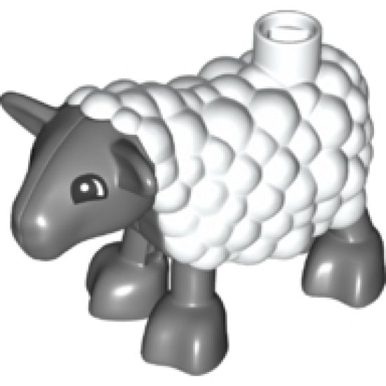 Duplo, Animal Sheep, Lamb with Dark Bluish Gray Legs and Head Pattern