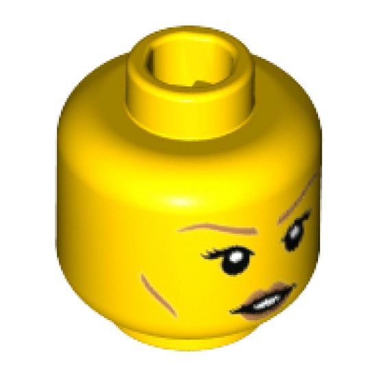 Minifigure, Head Female with Medium Nougat Eyebrows, Cheek Lines and Lips Pattern - Hollow Stud
