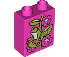 Duplo, Brick 1 x 2 x 2 with Frog and Flowers Pattern