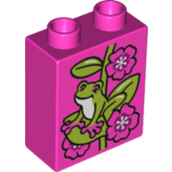 Duplo, Brick 1 x 2 x 2 with Frog and Flowers Pattern