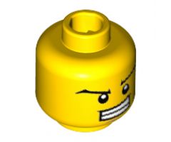 Minifigure, Head Black Wide Eyebrows, Wide Grin Showing Teeth, Dark Tan Dimple and Chin Pattern - Hollow Stud