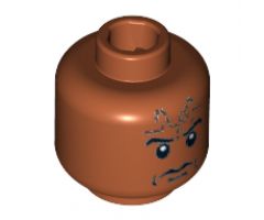 Minifigure, Head Black Eyebrows, Forehead Tattoo, White Pupils, Red Pattern on Reverse - Blocked Open Stud