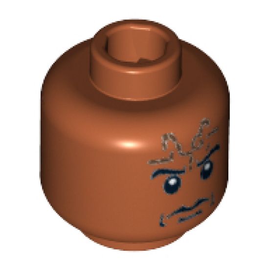 Minifigure, Head Black Eyebrows, Forehead Tattoo, White Pupils, Red Pattern on Reverse - Blocked Open Stud