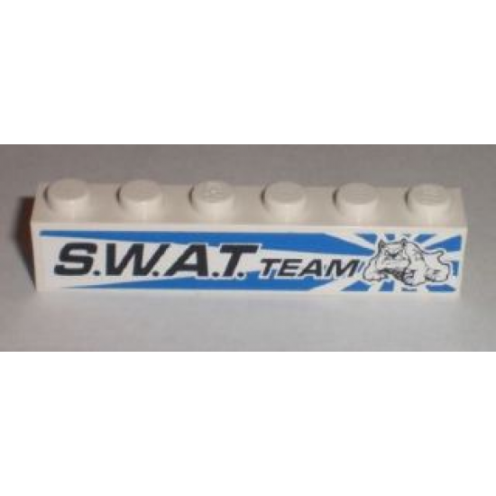 Brick 1 x 6 with Bulldog and 'S.W.A.T. TEAM' Pattern Model Right (Sticker) - Set 8211