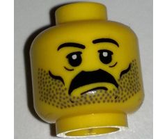Minifigure, Head Moustache and Stubble Pattern, White Pupils, Eyebrows - Blocked Open Stud