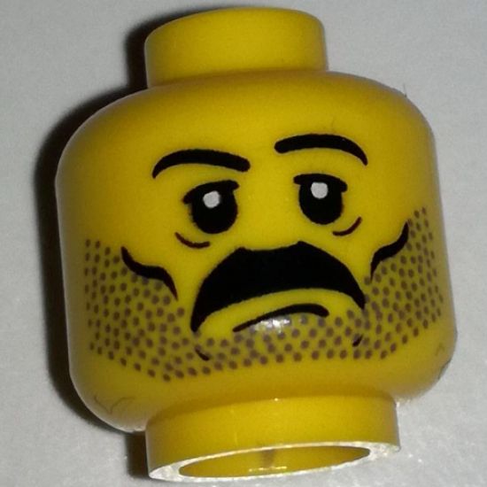 Minifigure, Head Moustache and Stubble Pattern, White Pupils, Eyebrows - Blocked Open Stud