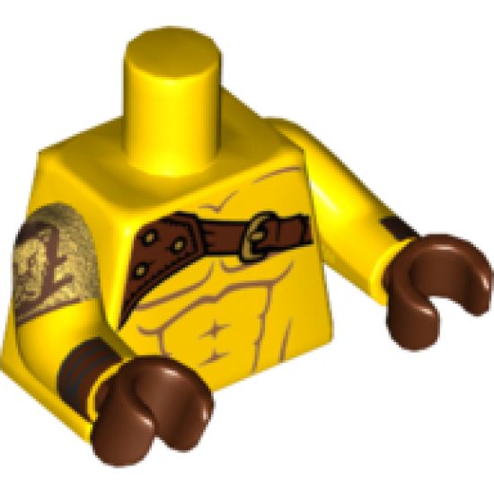 Torso Bare Chest with Muscles and Shoulder Belt Pattern / Yellow Arms with Cuffs, Lion on Pearl Gold Right Short Sleeve Pattern / Reddish Brown Hands