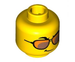 Minifigure, Head Glasses, Orange and Copper Sunglasses, Black Eyebrows, Right Raised Eyebrow, Smirk Pattern - Hollow Stud