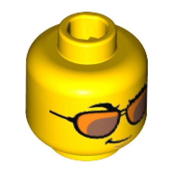 Minifigure, Head Glasses, Orange and Copper Sunglasses, Black Eyebrows, Right Raised Eyebrow, Smirk Pattern - Hollow Stud