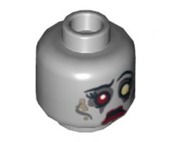 Minifigure, Head Dual Sided Alien with White and Red Eye, Eyelashes and Red Lips, Sad / Determined Pattern (Zombie Bride) - Hollow Stud