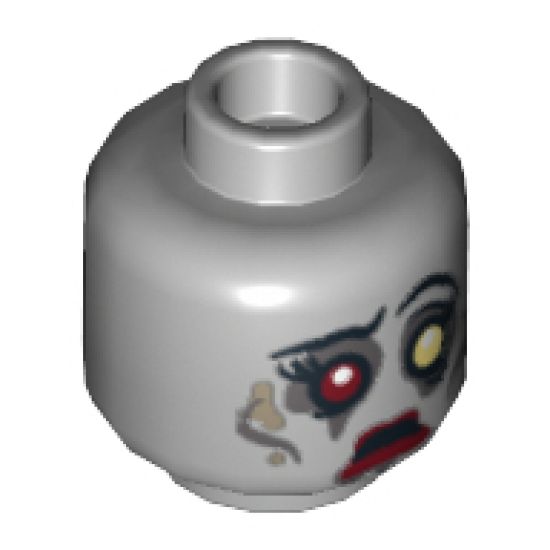 Minifigure, Head Dual Sided Alien with White and Red Eye, Eyelashes and Red Lips, Sad / Determined Pattern (Zombie Bride) - Hollow Stud