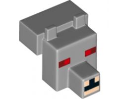 Animal, Body Part Creature Head Pixelated with Muzzle and Red Eyes Pattern (Minecraft Wolf)