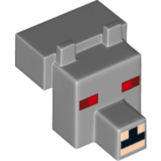 Animal, Body Part Creature Head Pixelated with Muzzle and Red Eyes Pattern (Minecraft Wolf)