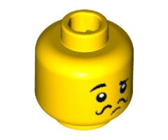 Minifigure, Head Black Eyebrows, Right Raised Eyebrow, Black Thin Curly Moustache Pattern - Hollow Stud