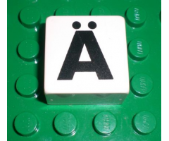 Duplo, Tile 2 x 2 x 1 with Black Capital Letter A with Diaeresis (Ä) Pattern