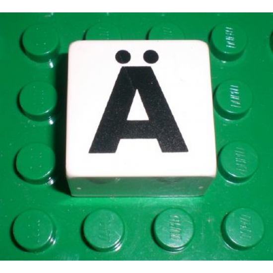 Duplo, Tile 2 x 2 x 1 with Black Capital Letter A with Diaeresis (Ä) Pattern