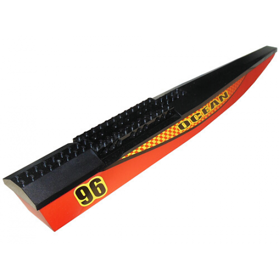 Boat Hull Unitary 48 x 6 x 5 with Black Top (Catamaran Half) with 'OCEAN' and '96' Pattern on Right Side (Stickers) - Set 7244