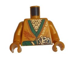 Torso Tunic with Green Hems and Sash, Gold Scale Armor, Dark Orange Dragon and Gold Ninjago Logogram 'L' Pattern / Pearl Gold Arms / Pearl Gold Hands