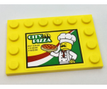 Tile, Modified 4 x 6 with Studs on Edges with 'CITY PIZZA' and Store Hours Upper Left, Chef and Italian Flag Colors Pattern (Sticker) - Set 60150