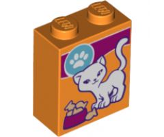 Brick 1 x 2 x 2 with Inside Stud Holder with White Cat and Paw Print Cat Food Box Pattern (10728)