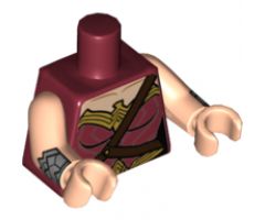 Torso Female Outline and Gold Trim and Crossbelt Pattern (Wonder Woman) / Light Nougat Arms with Silver Gauntlet Pattern / Light Nougat Hands