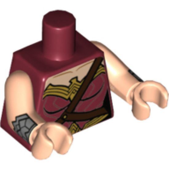 Torso Female Outline and Gold Trim and Crossbelt Pattern (Wonder Woman) / Light Nougat Arms with Silver Gauntlet Pattern / Light Nougat Hands