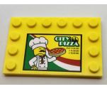 Tile, Modified 4 x 6 with Studs on Edges with 'CITY PIZZA' and Store Hours Upper Right, Chef and Italian Flag Colors Pattern (Sticker) - Set 60150