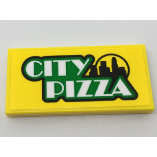 Tile 2 x 4 with 'CITY PIZZA' and Skyline Pattern (Sticker) - Set 60150