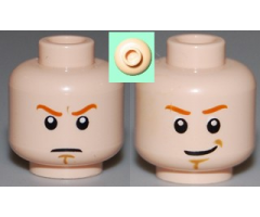 Minifigure, Head Dual Sided Dark Orange Eyebrows, White Pupils, Brown Chin Dimple, Determined / Smile Pattern - Hollow Stud